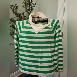 Green and White Striped Polo Shirt